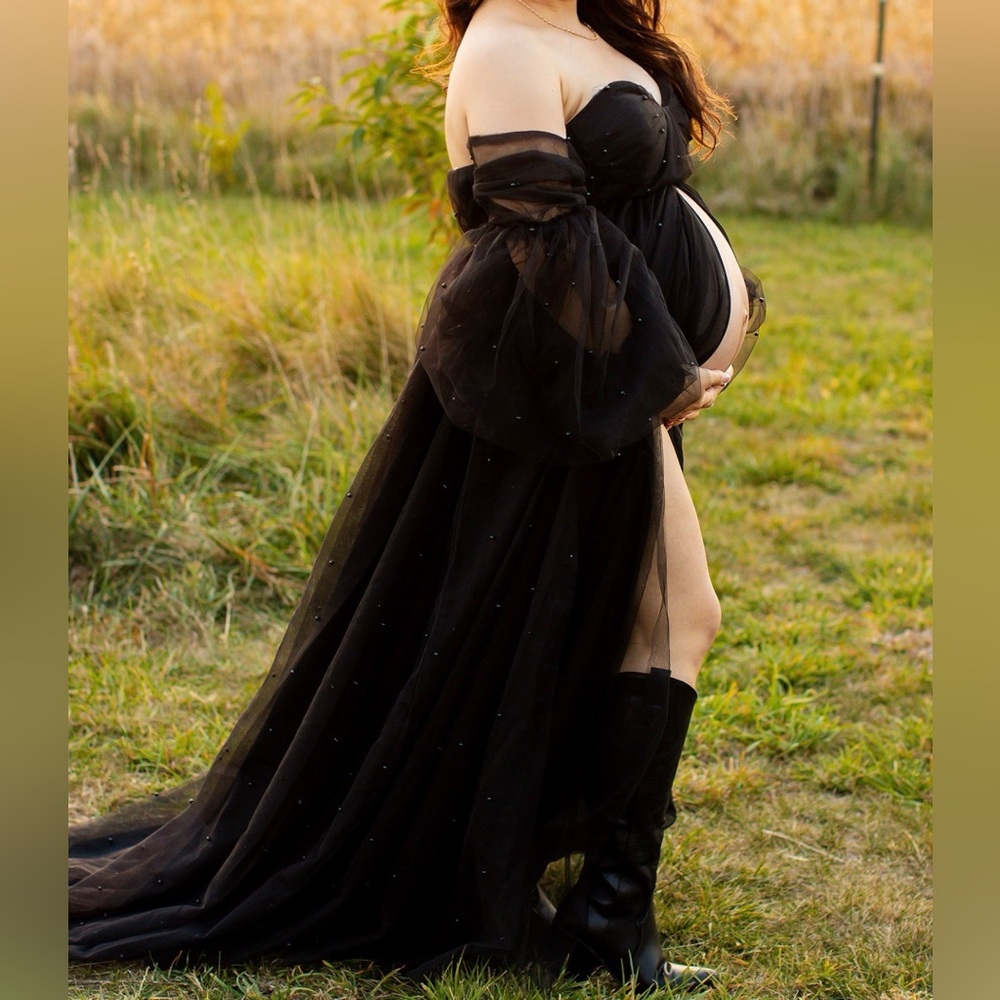 Black Maternity Off-Shoulder Dress
